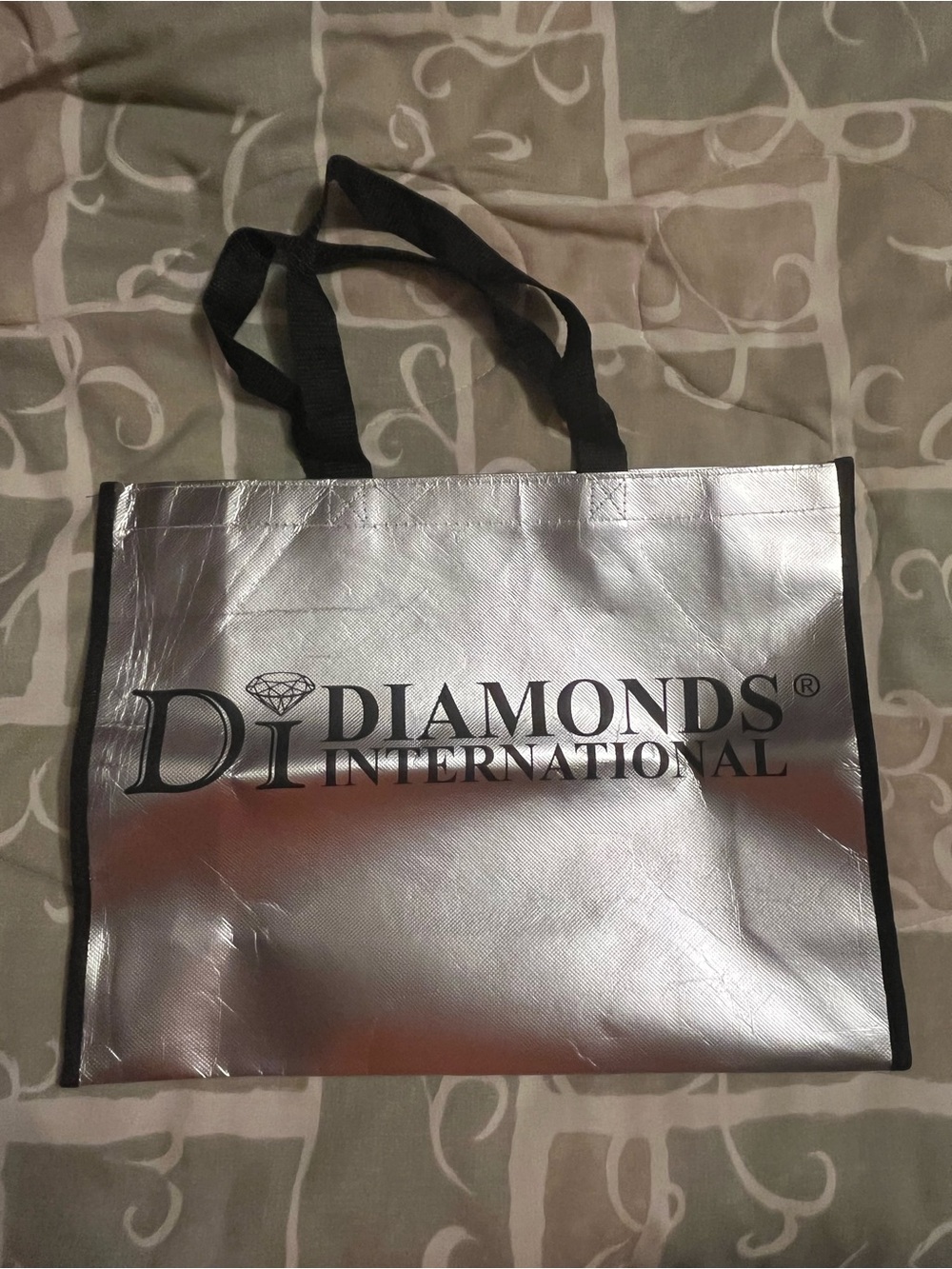 Silver Tote Bag with Black Handles